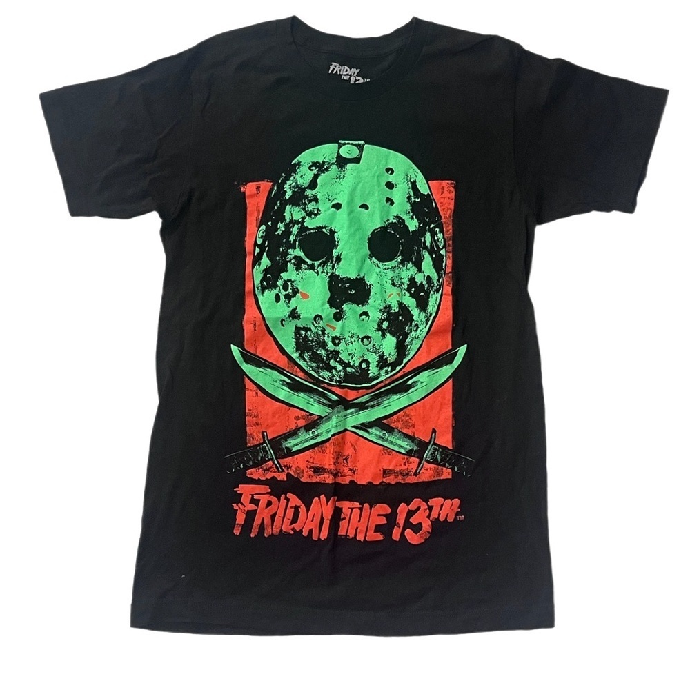 Friday The 13th Mask Crossed Machete Black Tshirt Size Small
